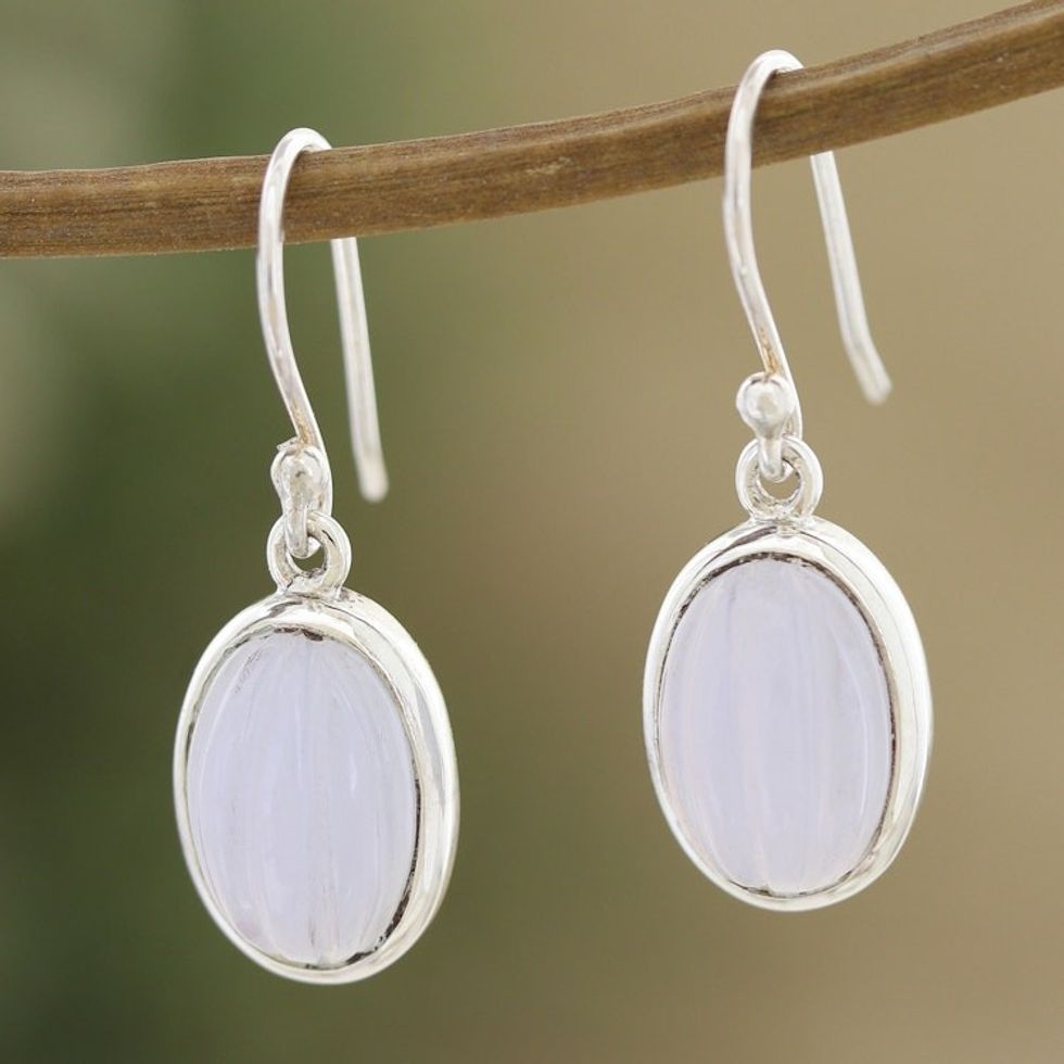 Sterling Silver Dangle Earrings with Chalcedony Stones 'Serene Balance'