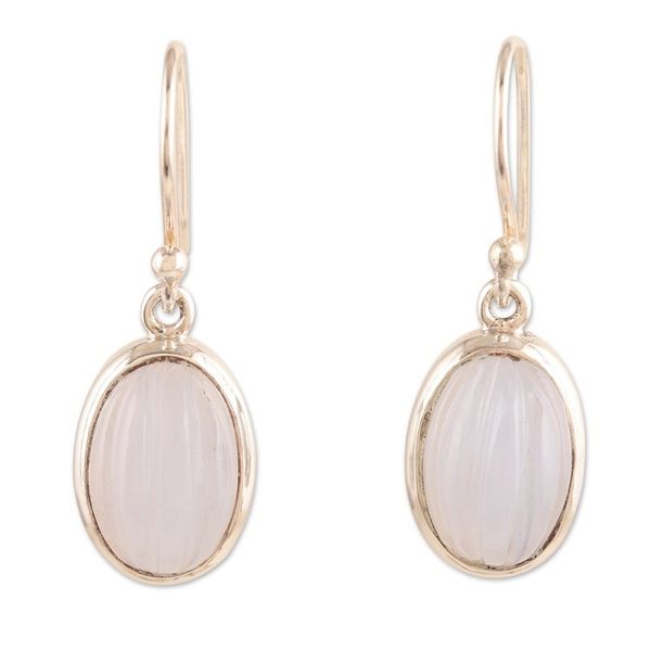 Alternate image for Sterling Silver Dangle Earrings with Chalcedony Stones Serene Balance