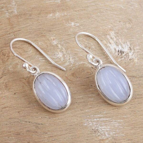 Alternate image for Sterling Silver Dangle Earrings with Chalcedony Stones Serene Balance
