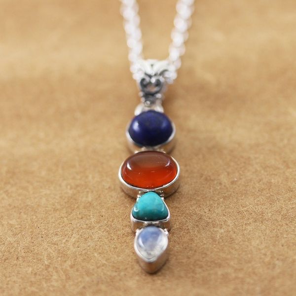 Alternate image for Sterling Silver Pendant Necklace with Multiple Cabochons Aligned Harmonies