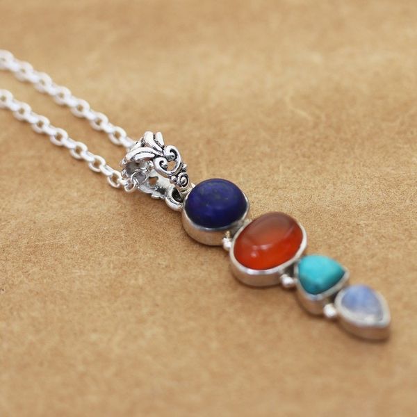 Alternate image for Sterling Silver Pendant Necklace with Multiple Cabochons Aligned Harmonies