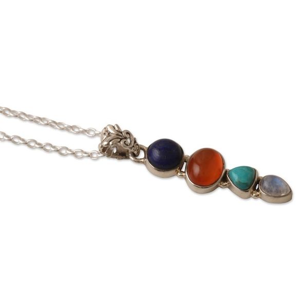 Alternate image for Sterling Silver Pendant Necklace with Multiple Cabochons Aligned Harmonies