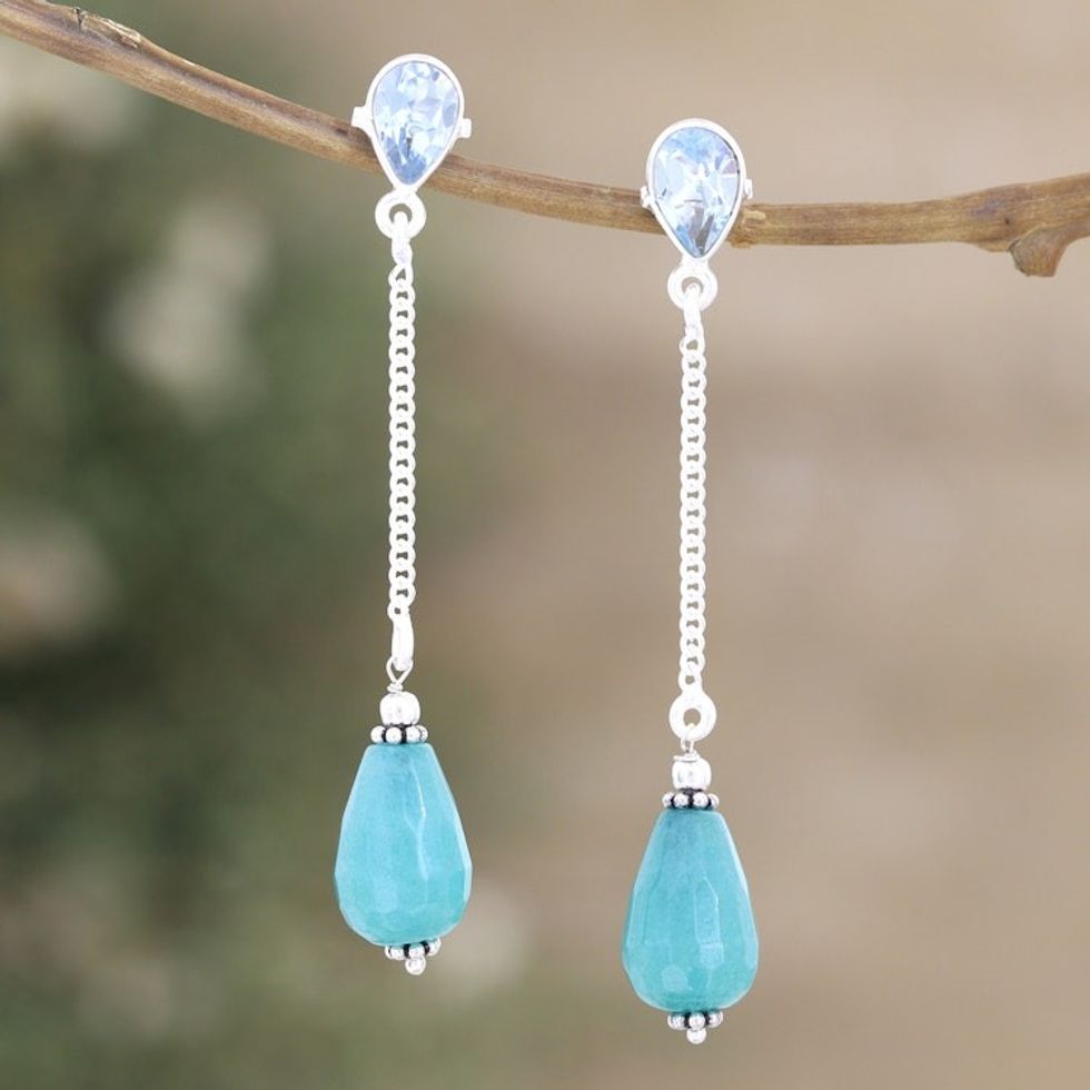 Sterling Silver Dangle Earrings with Chalcedony Blue Topaz 'Turquoise Dream'