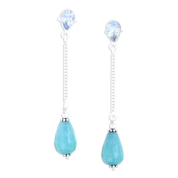 Alternate image for Sterling Silver Dangle Earrings with Chalcedony Blue Topaz Turquoise Dream