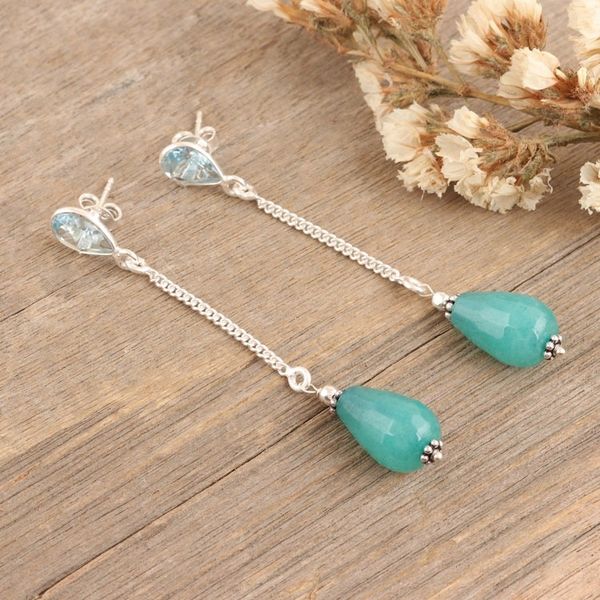 Alternate image for Sterling Silver Dangle Earrings with Chalcedony Blue Topaz Turquoise Dream