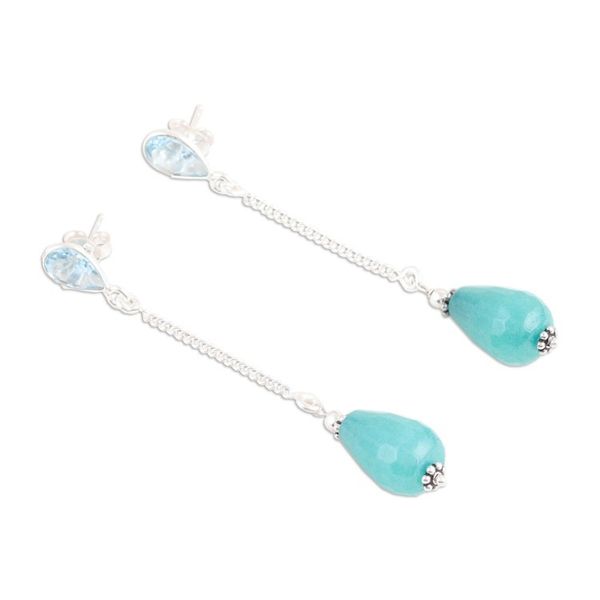 Alternate image for Sterling Silver Dangle Earrings with Chalcedony Blue Topaz Turquoise Dream