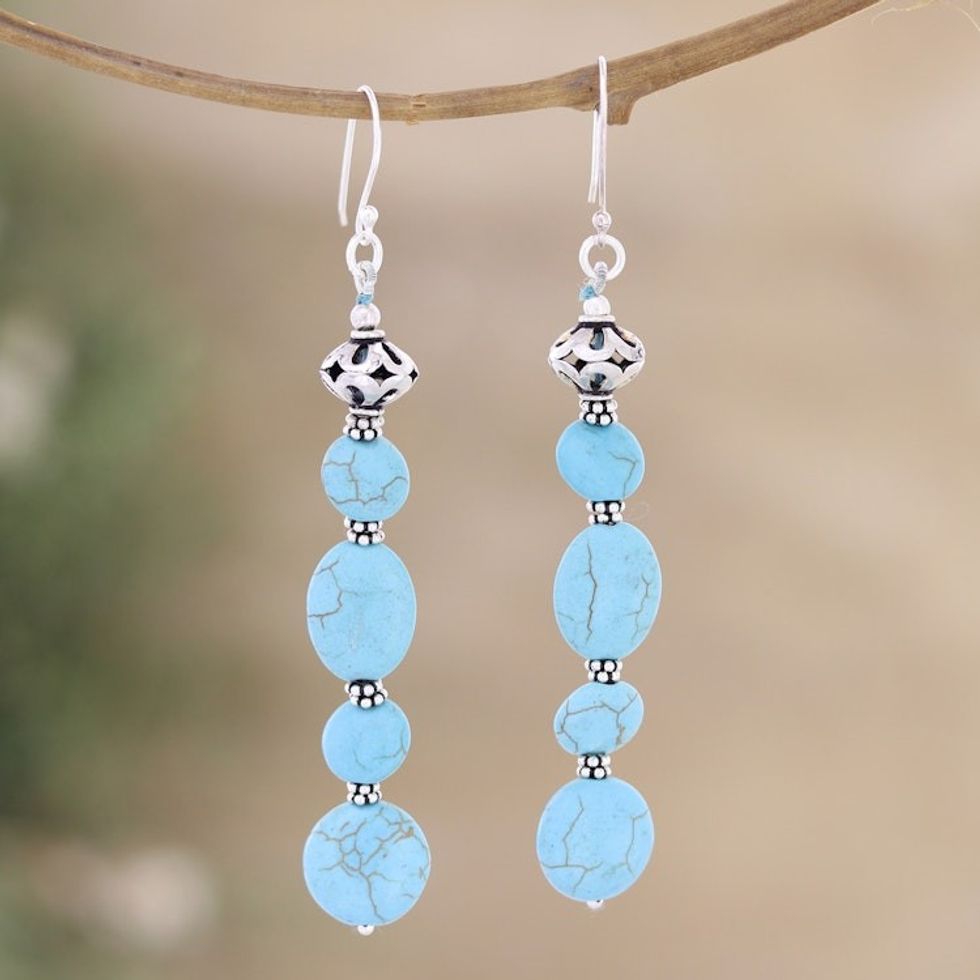 Calcite Dangle Earrings Made from Sterling Silver in India 'Energy Palace'