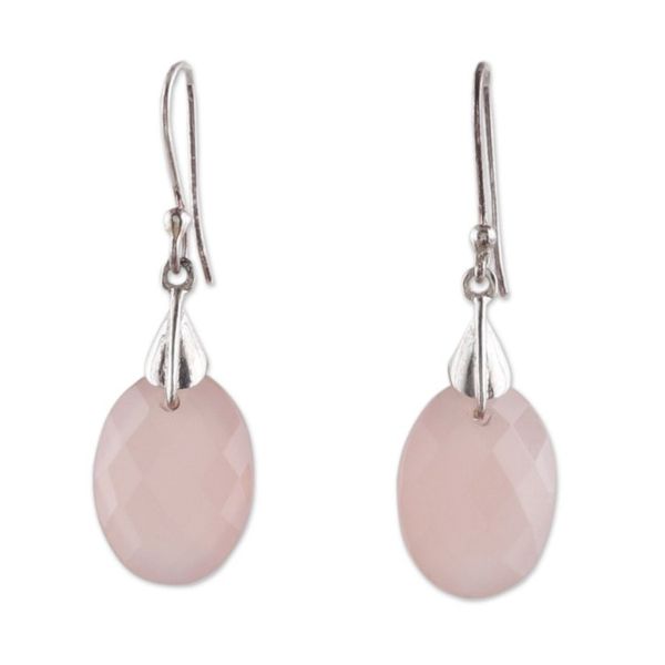Alternate image for High-Polished Sterling Silver and Chalcedony Dangle Earrings Sparkles of Pink