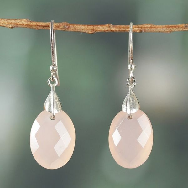 Alternate image for High-Polished Sterling Silver and Chalcedony Dangle Earrings Sparkles of Pink