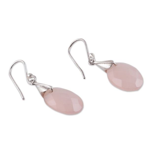 Alternate image for High-Polished Sterling Silver and Chalcedony Dangle Earrings Sparkles of Pink