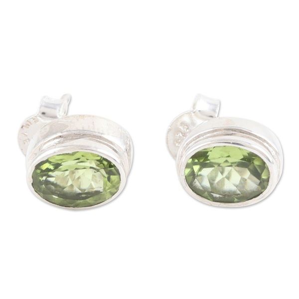 Alternate image for Sterling Silver Stud Earrings with Oval 3-Carat Peridot Gems Nature Duet