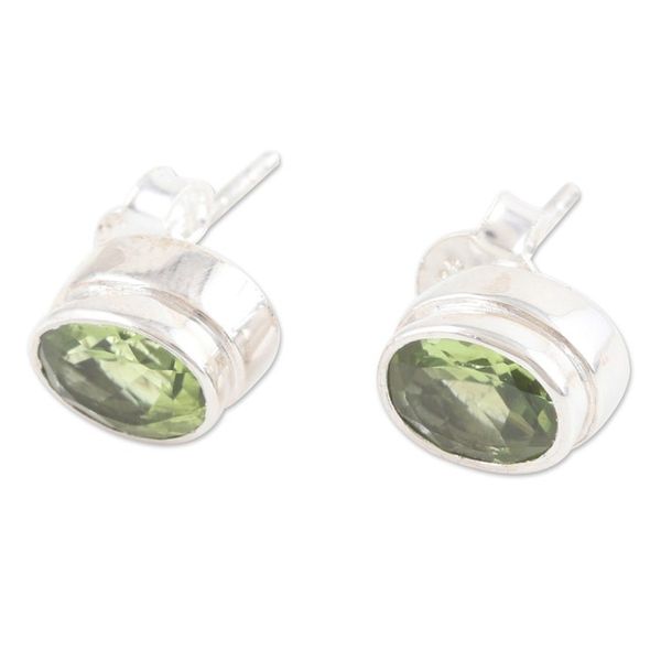 Alternate image for Sterling Silver Stud Earrings with Oval 3-Carat Peridot Gems Nature Duet