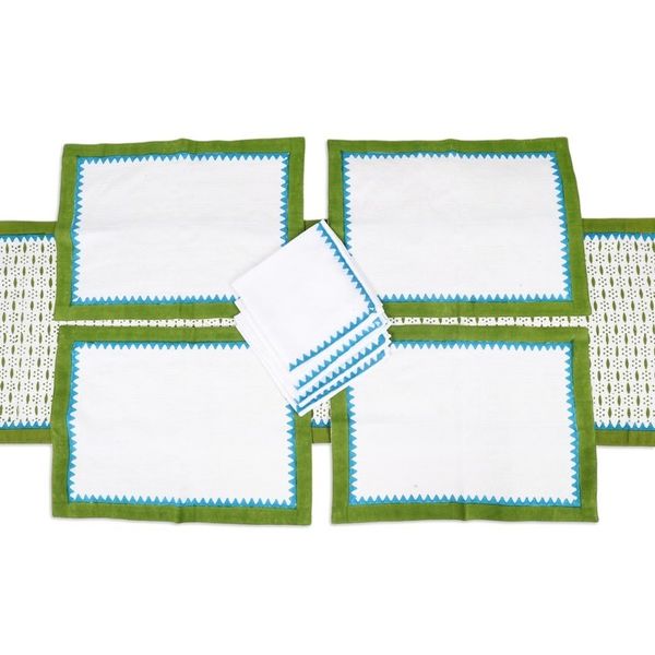 Alternate image for Handcrafted Block Print Cotton Table Linens Set for 4 Pyramid Saga