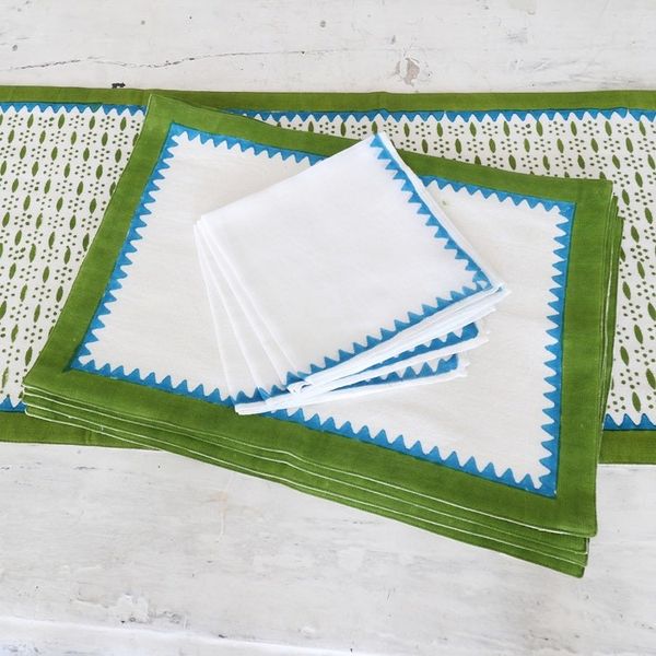 Alternate image for Handcrafted Block Print Cotton Table Linens Set for 4 Pyramid Saga