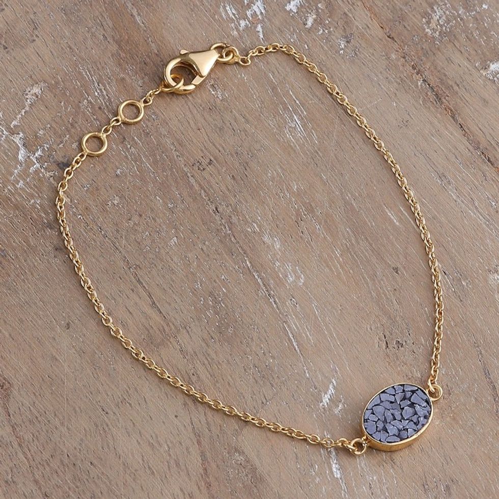 Polished 18k Gold-Plated Clear Quartz Pave Pendant Bracelet 'Soul's Glory'