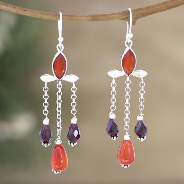 Alternate image for Polished Waterfall Earrings with Carnelian and Garnet Gems Passion Drops
