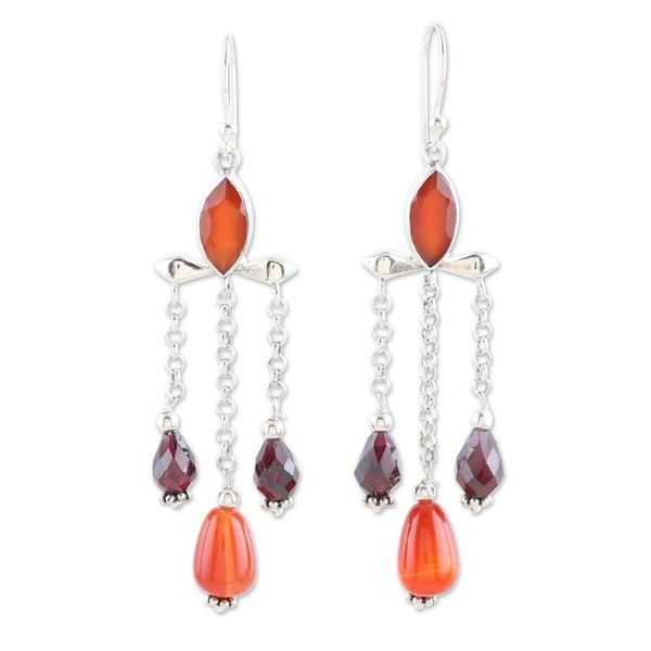 Alternate image for Polished Waterfall Earrings with Carnelian and Garnet Gems Passion Drops