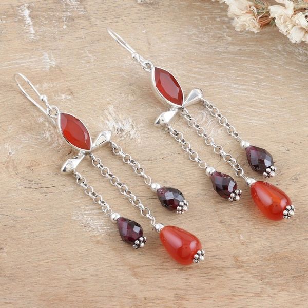 Alternate image for Polished Waterfall Earrings with Carnelian and Garnet Gems Passion Drops