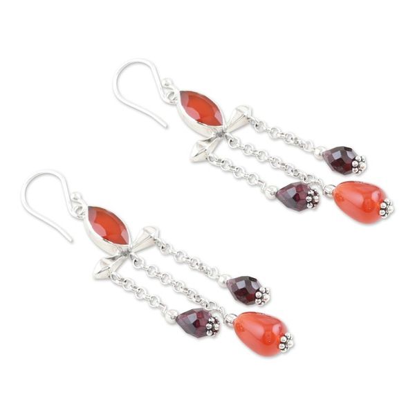 Alternate image for Polished Waterfall Earrings with Carnelian and Garnet Gems Passion Drops