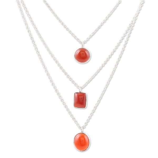 Alternate image for Sterling Silver 3-Strand Carnelian Pendant Necklace Lucky Shapes