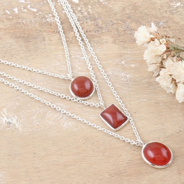 Alternate image for Sterling Silver 3-Strand Carnelian Pendant Necklace Lucky Shapes