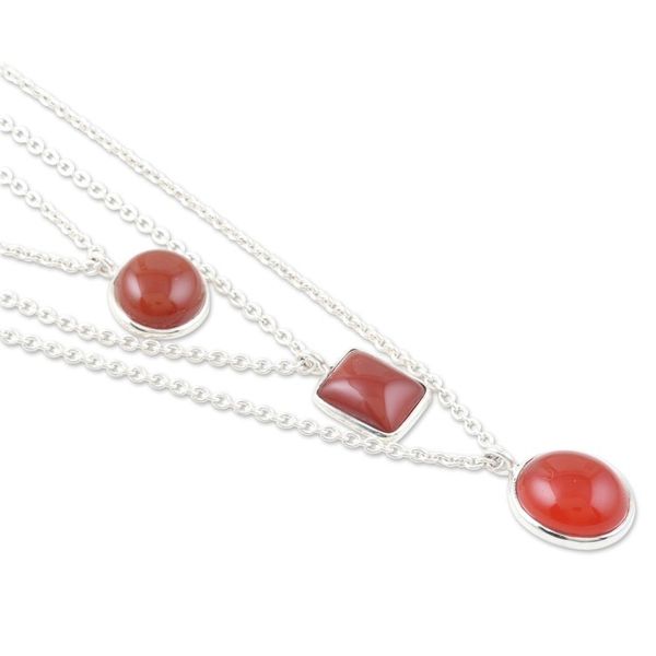 Alternate image for Sterling Silver 3-Strand Carnelian Pendant Necklace Lucky Shapes