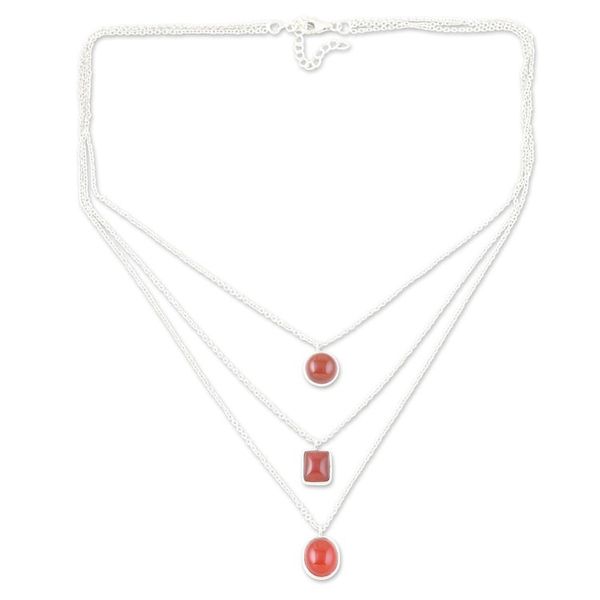 Alternate image for Sterling Silver 3-Strand Carnelian Pendant Necklace Lucky Shapes