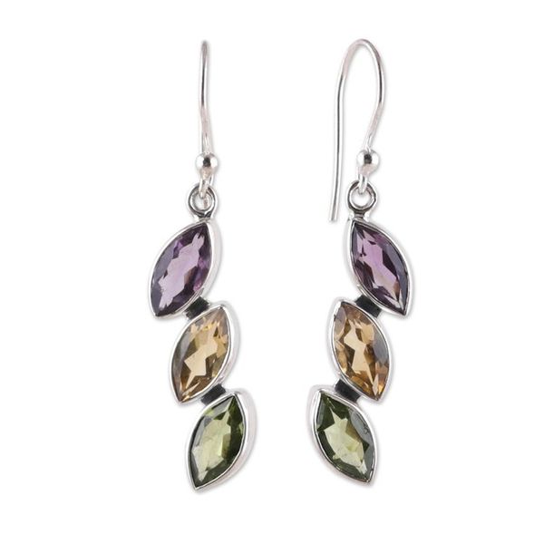 Alternate image for Six-Carat Multi-Gemstone Dangle Earrings with Marquise Gems Color Comets