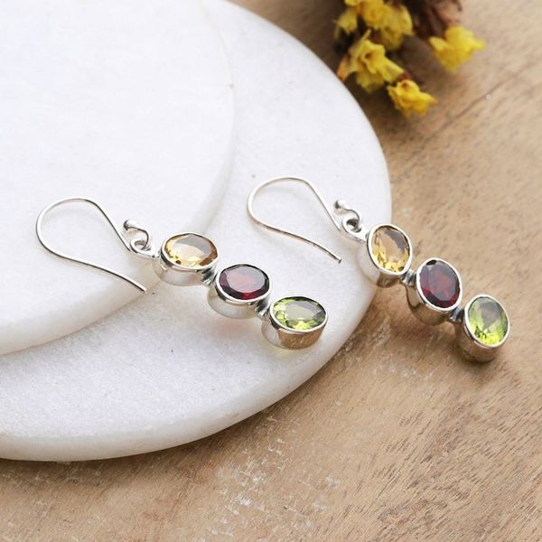 Alternate image for Six-Carat Multi-Gemstone Dangle Earrings with Marquise Gems Color Comets