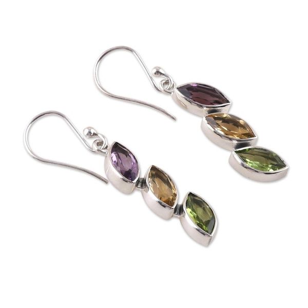 Alternate image for Six-Carat Multi-Gemstone Dangle Earrings with Marquise Gems Color Comets