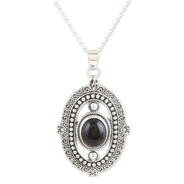 Alternate image for Onyx and Sterling Silver Pendant Necklace Crafted in India Night Enchantment
