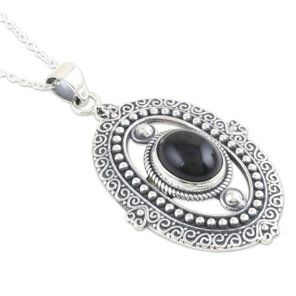 Alternate image for Onyx and Sterling Silver Pendant Necklace Crafted in India Night Enchantment