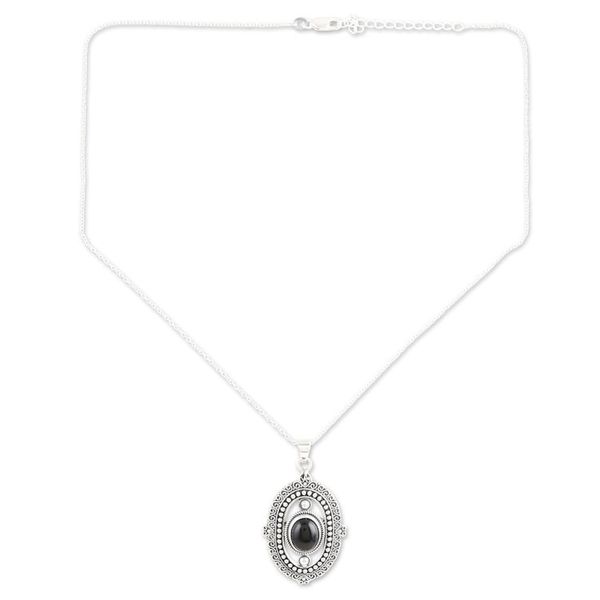 Alternate image for Onyx and Sterling Silver Pendant Necklace Crafted in India Night Enchantment