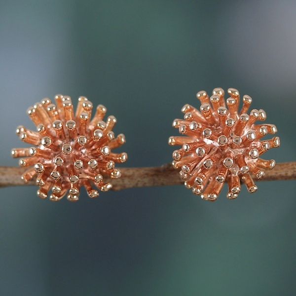 Alternate image for Modern 22k Rose Gold-Plated Stud Earrings from India Spiny Rose