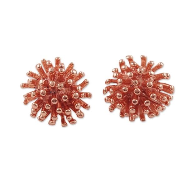 Alternate image for Modern 22k Rose Gold-Plated Stud Earrings from India Spiny Rose