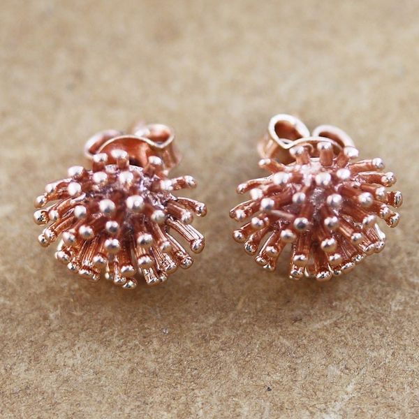 Alternate image for Modern 22k Rose Gold-Plated Stud Earrings from India Spiny Rose