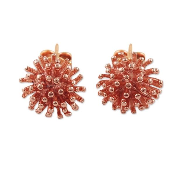 Alternate image for Modern 22k Rose Gold-Plated Stud Earrings from India Spiny Rose