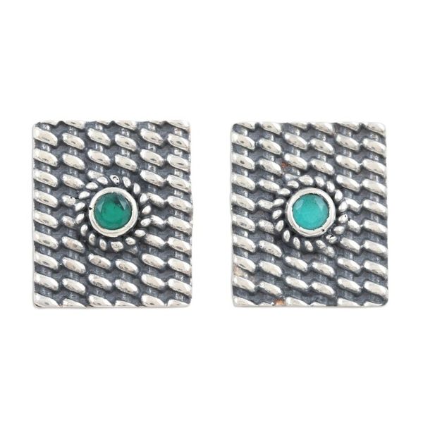 Alternate image for Green Onyx Drop Earrings Crafted from Sterling Silver Intellect Shield