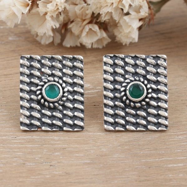 Alternate image for Green Onyx Drop Earrings Crafted from Sterling Silver Intellect Shield
