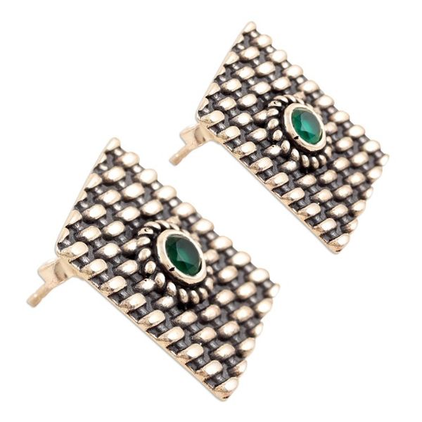 Alternate image for Green Onyx Drop Earrings Crafted from Sterling Silver Intellect Shield