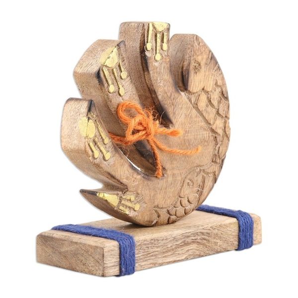 Alternate image for Abstract Mango Wood Sculpture of Fish with Wool Yarns Marine Movement