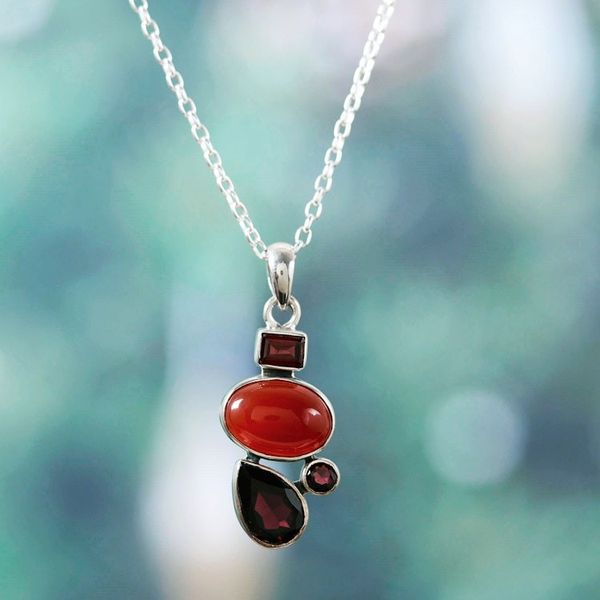 Alternate image for 3-Carat Garnet and Natural Carnelian Pendant Necklace Crimson Arcadia