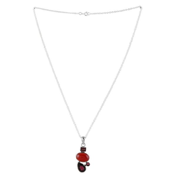 Alternate image for 3-Carat Garnet and Natural Carnelian Pendant Necklace Crimson Arcadia