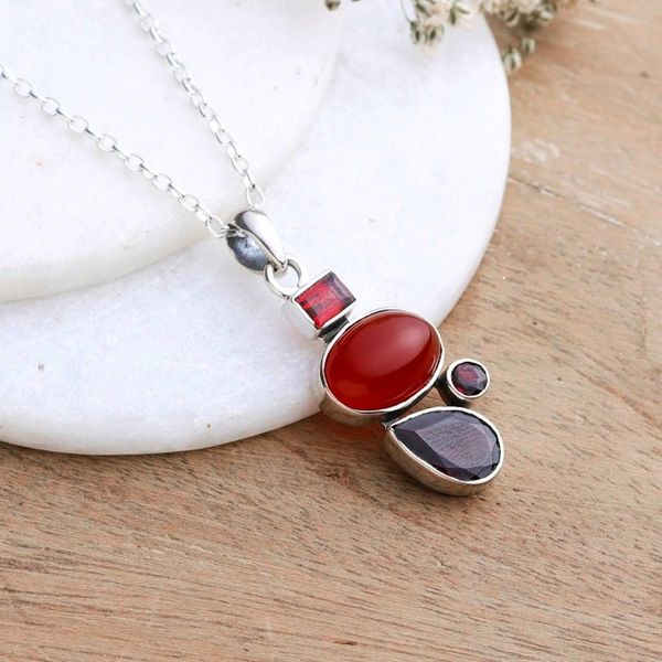 Alternate image for 3-Carat Garnet and Natural Carnelian Pendant Necklace Crimson Arcadia