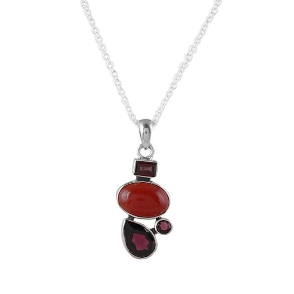 Alternate image for 3-Carat Garnet and Natural Carnelian Pendant Necklace Crimson Arcadia