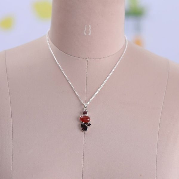 Alternate image for 3-Carat Garnet and Natural Carnelian Pendant Necklace Crimson Arcadia