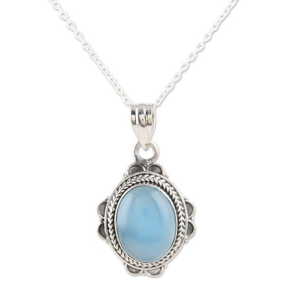Alternate image for Chalcedony and Sterling Silver Pendant Necklace from India Chic Blue