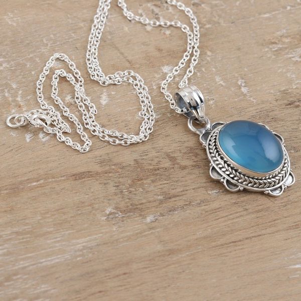 Alternate image for Chalcedony and Sterling Silver Pendant Necklace from India Chic Blue