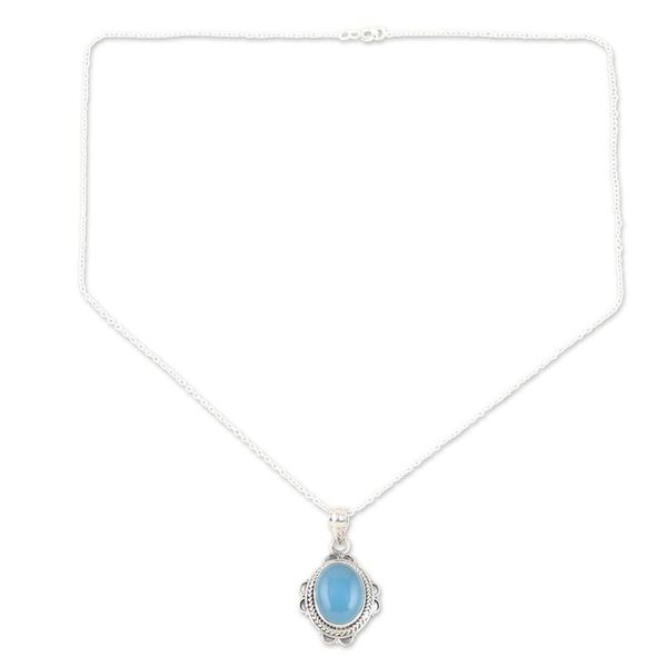 Alternate image for Chalcedony and Sterling Silver Pendant Necklace from India Chic Blue