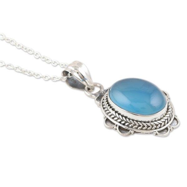 Alternate image for Chalcedony and Sterling Silver Pendant Necklace from India Chic Blue